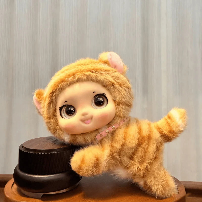 Vinyl Face Cat Plush Toy Cute Animal Rabbit Stripe Panda Stuffed Doll Blind Box Style Pendant Keychain Bag Decor Birthday Gift