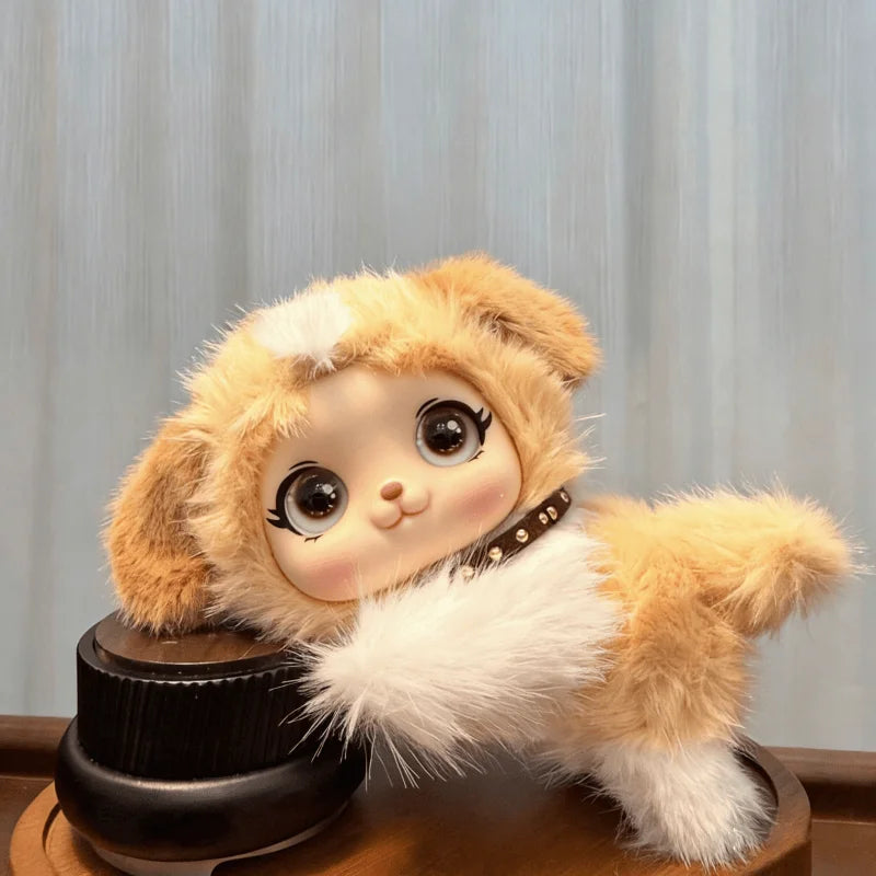 Vinyl Face Cat Plush Toy Cute Animal Rabbit Stripe Panda Stuffed Doll Blind Box Style Pendant Keychain Bag Decor Birthday Gift