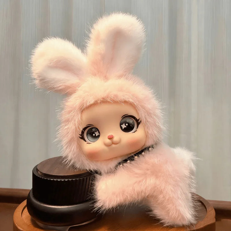 Vinyl Face Cat Plush Toy Cute Animal Rabbit Stripe Panda Stuffed Doll Blind Box Style Pendant Keychain Bag Decor Birthday Gift