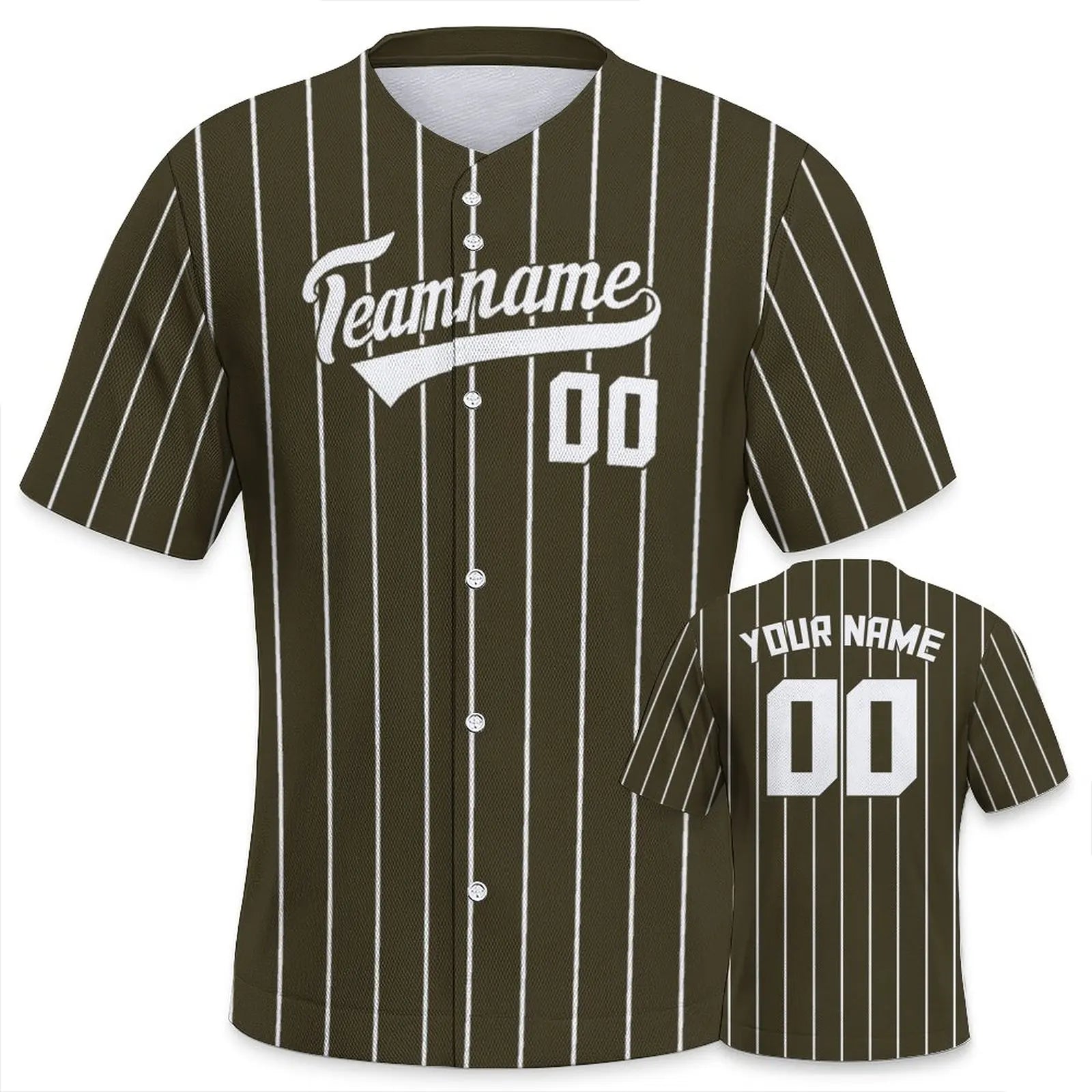 Baseball jersey with customizable text on a white background