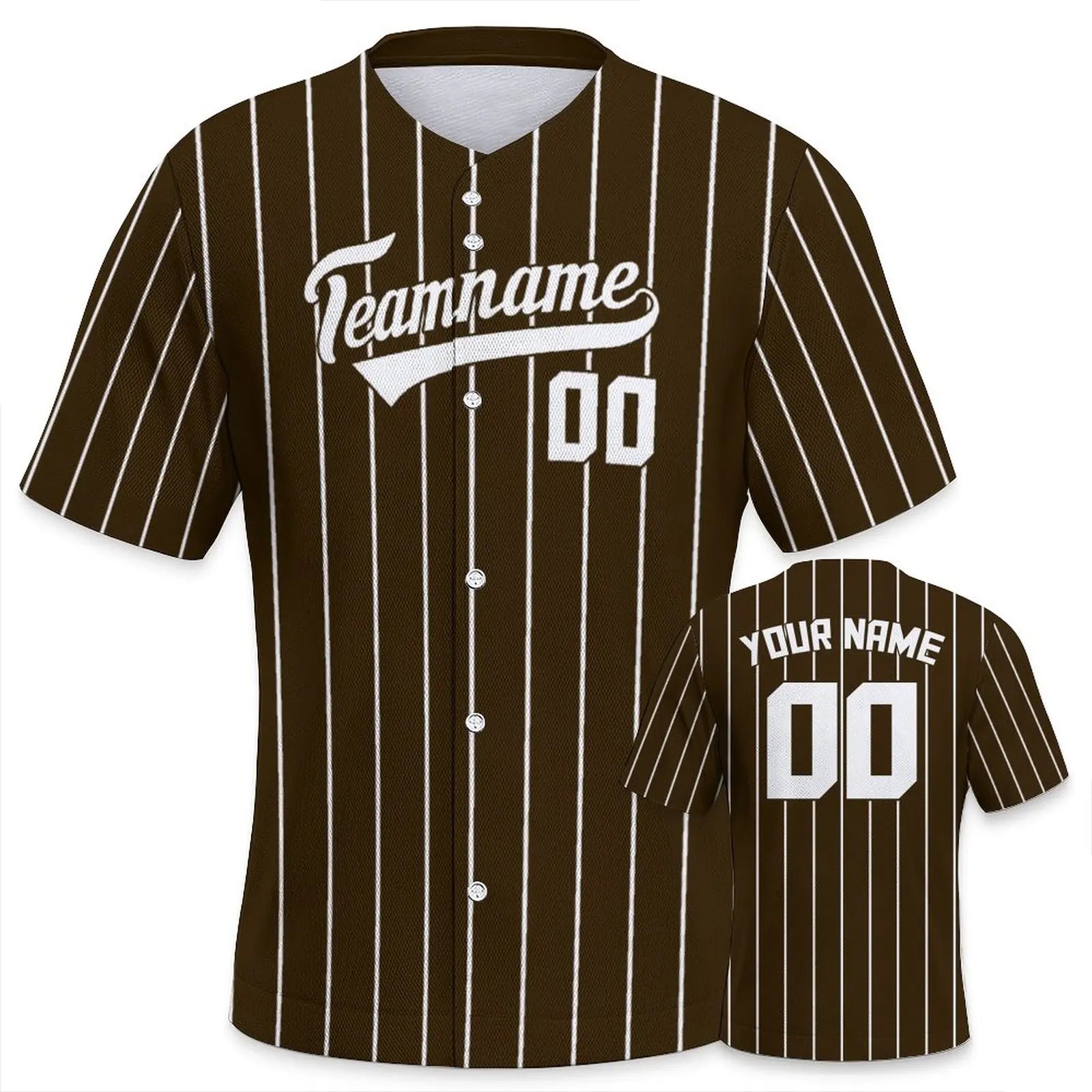 Baseball jersey with customizable text on a white background