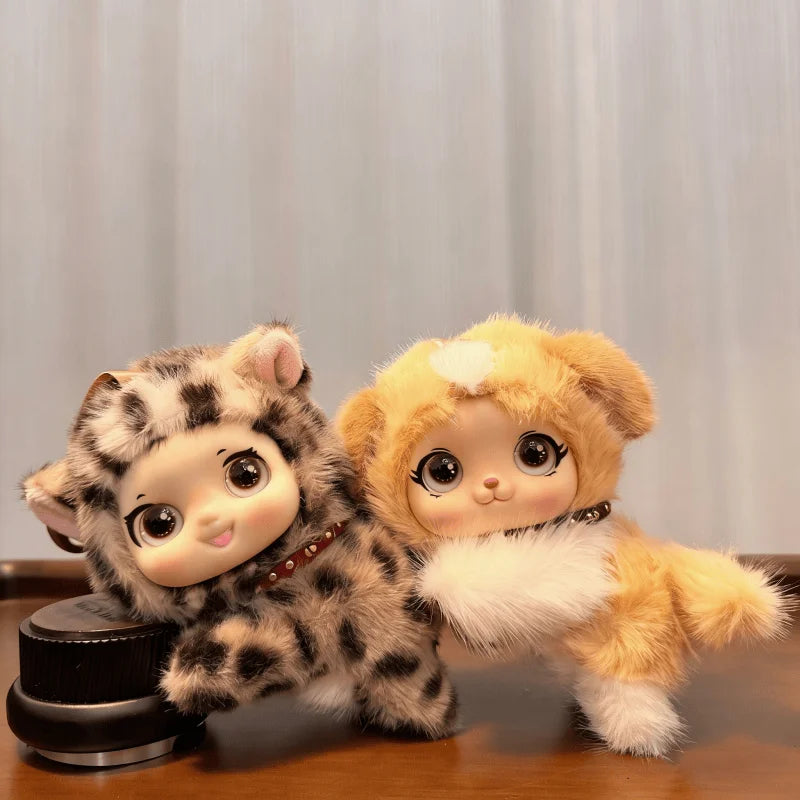 Vinyl Face Cat Plush Toy Cute Animal Rabbit Stripe Panda Stuffed Doll Blind Box Style Pendant Keychain Bag Decor Birthday Gift
