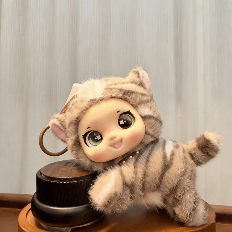 Vinyl Face Cat Plush Toy Cute Animal Rabbit Stripe Panda Stuffed Doll Blind Box Style Pendant Keychain Bag Decor Birthday Gift