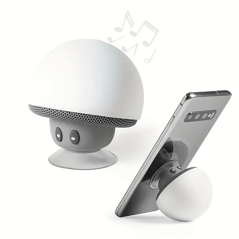 Cute Mushroom Portable Wireless Speaker, Mini Cartoon Bluetooth Speaker with Suction Cup & Phone Stand, Fall Proof Gift